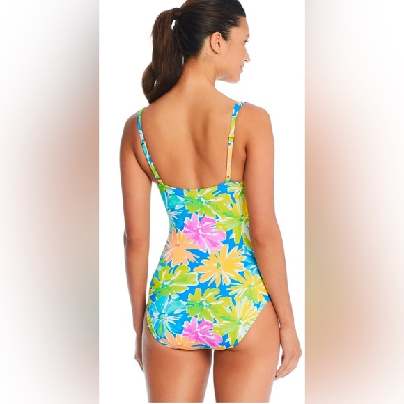 BLEU ROD BEATTIE SPRING IT ON SHIRRED BANDEAU ONE-PIECE SWIMSUIT SIZE 18W - Picture 3 of 6